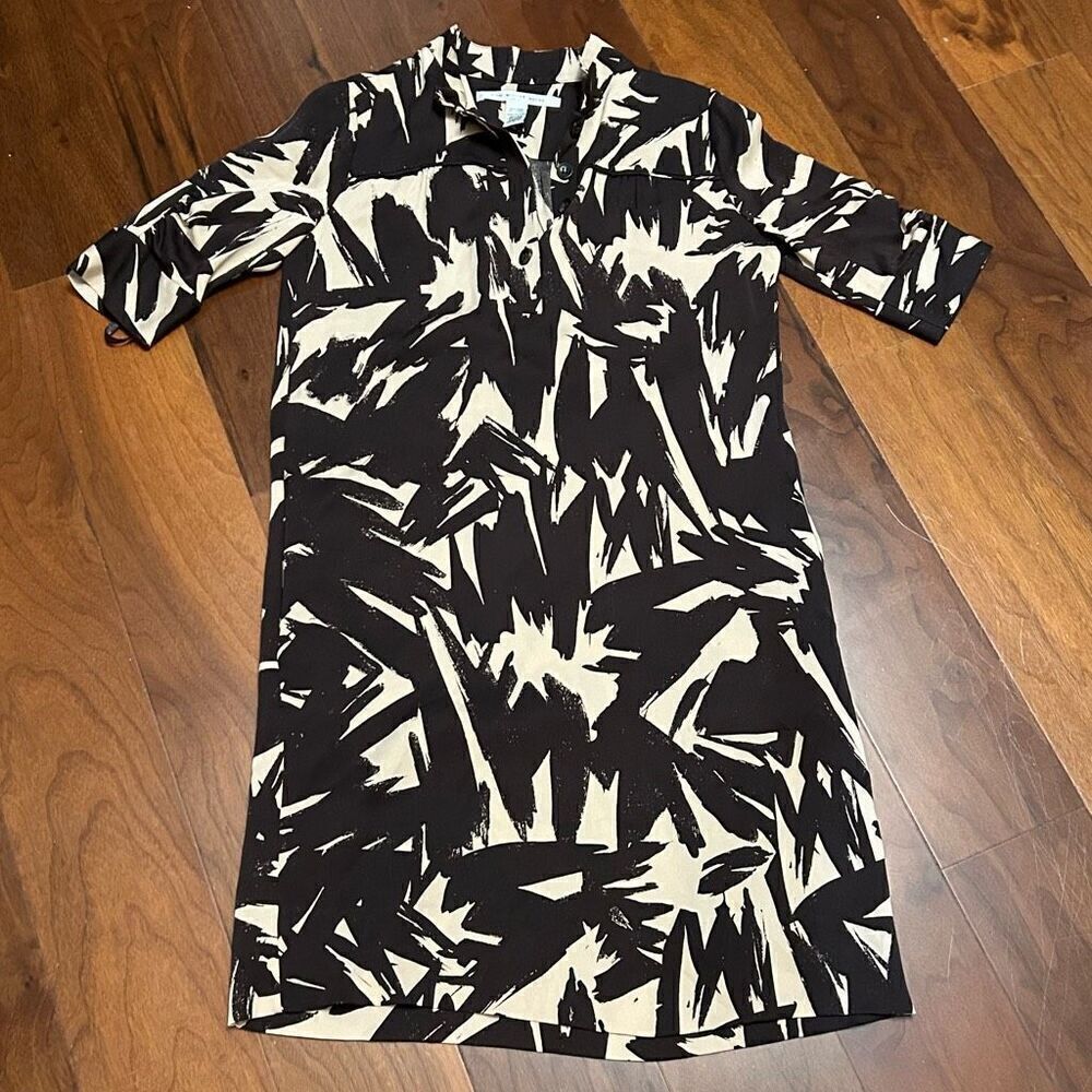 Diane Von Furstenburg women's brown palm floral print 95% silk blend dress size